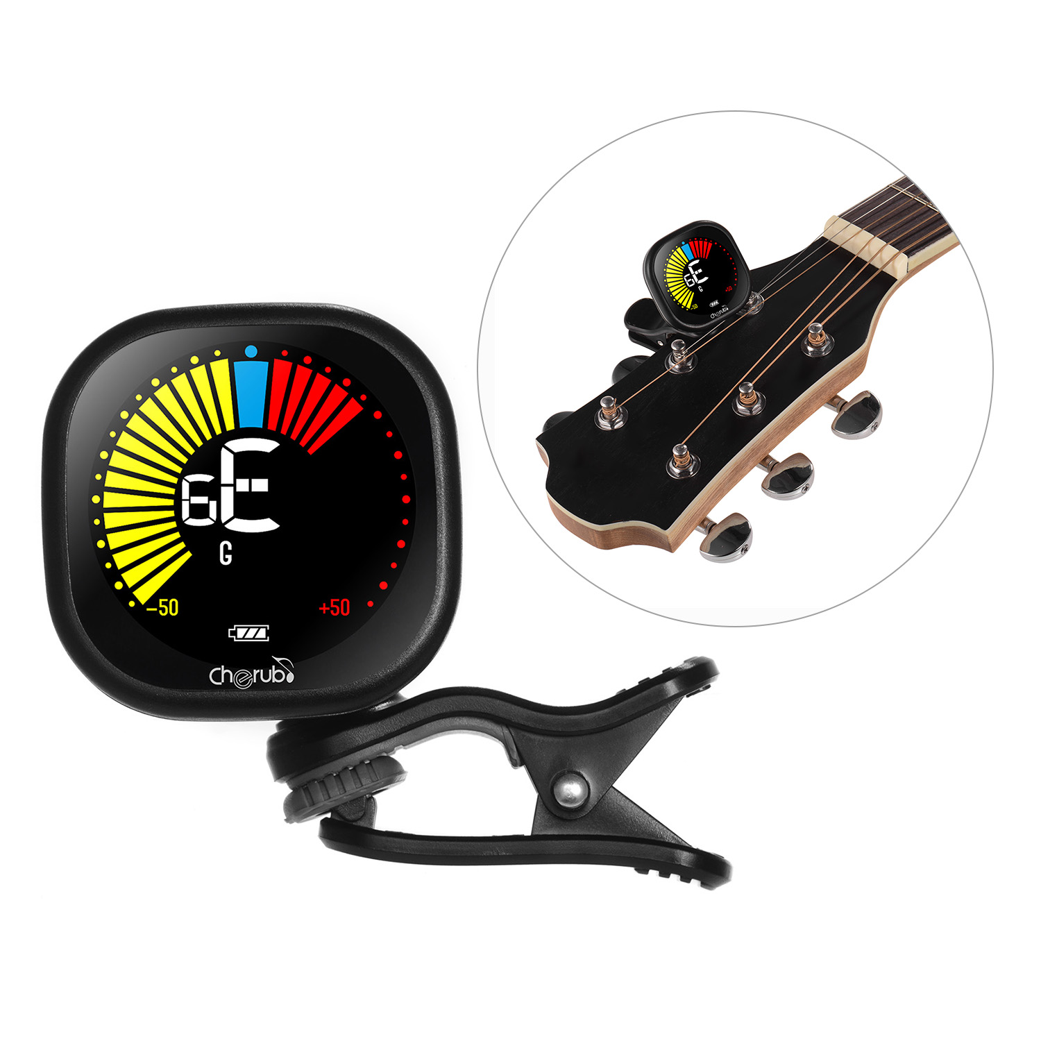 Guitar Tuner Clip - Cherub WST-670 accordeur de guitare Rechargeable