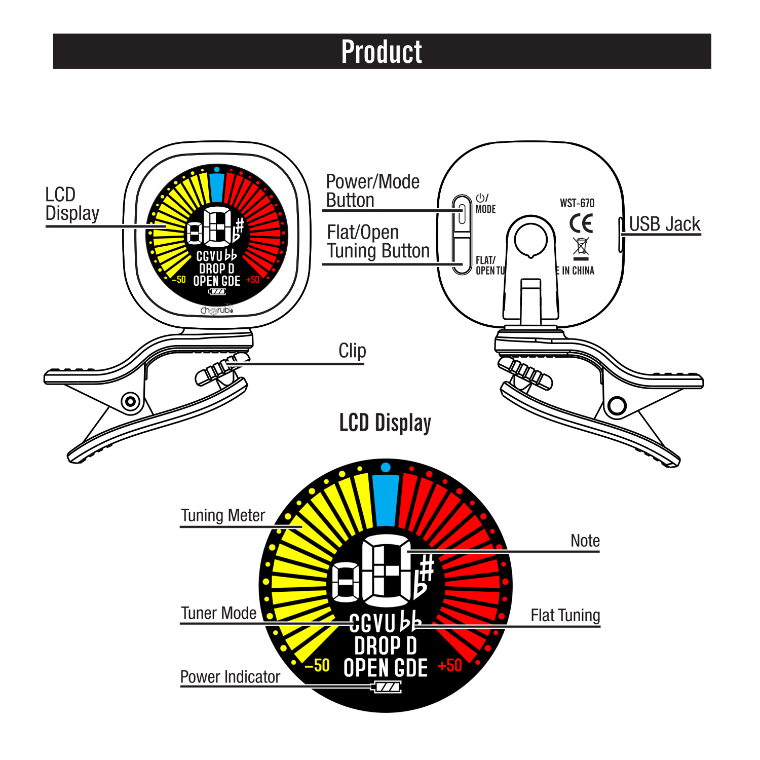 Cherub WST-670 accordeur de gu - Guitar Tuner Clip avis et prix